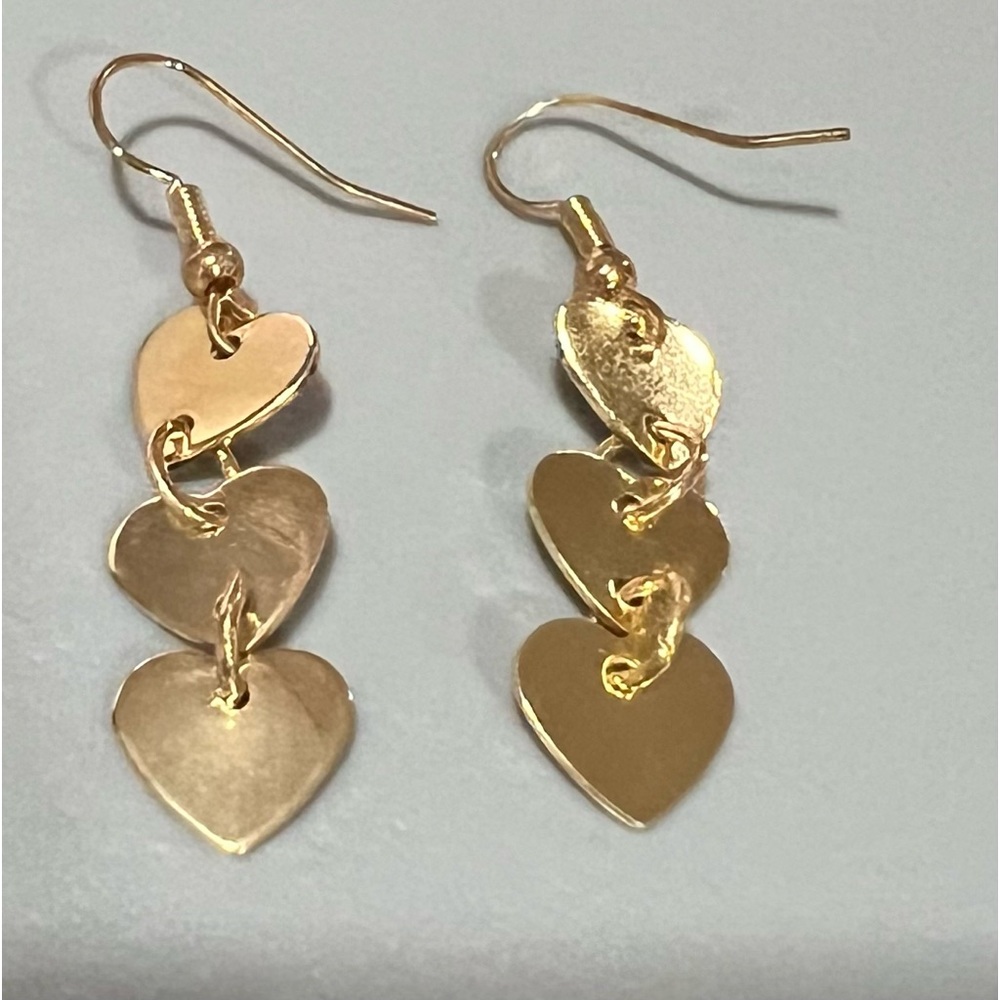 Fashion Statement Earrings Gold Geometric Earrings 3 heart dangles